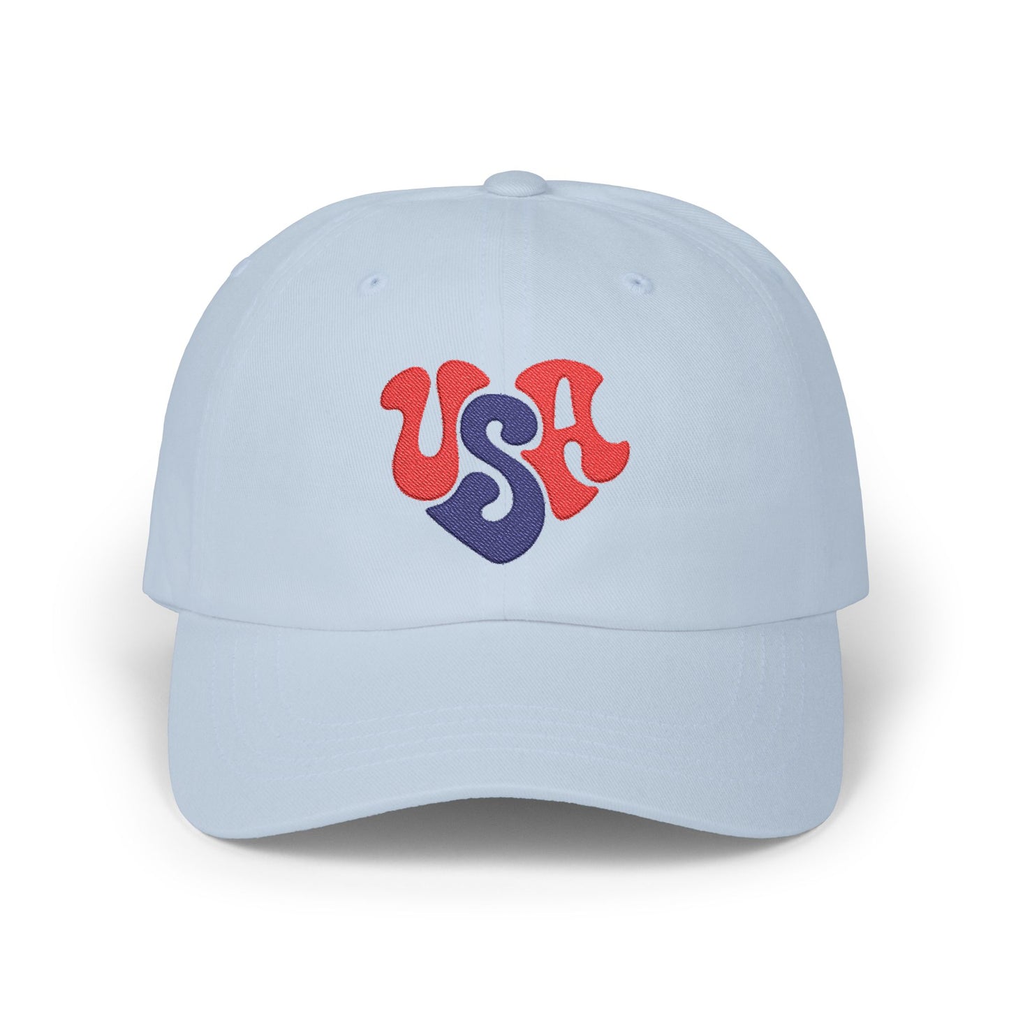 USA Heart Dad Cap — Retro Red & Blue Embroidered Baseball Hat