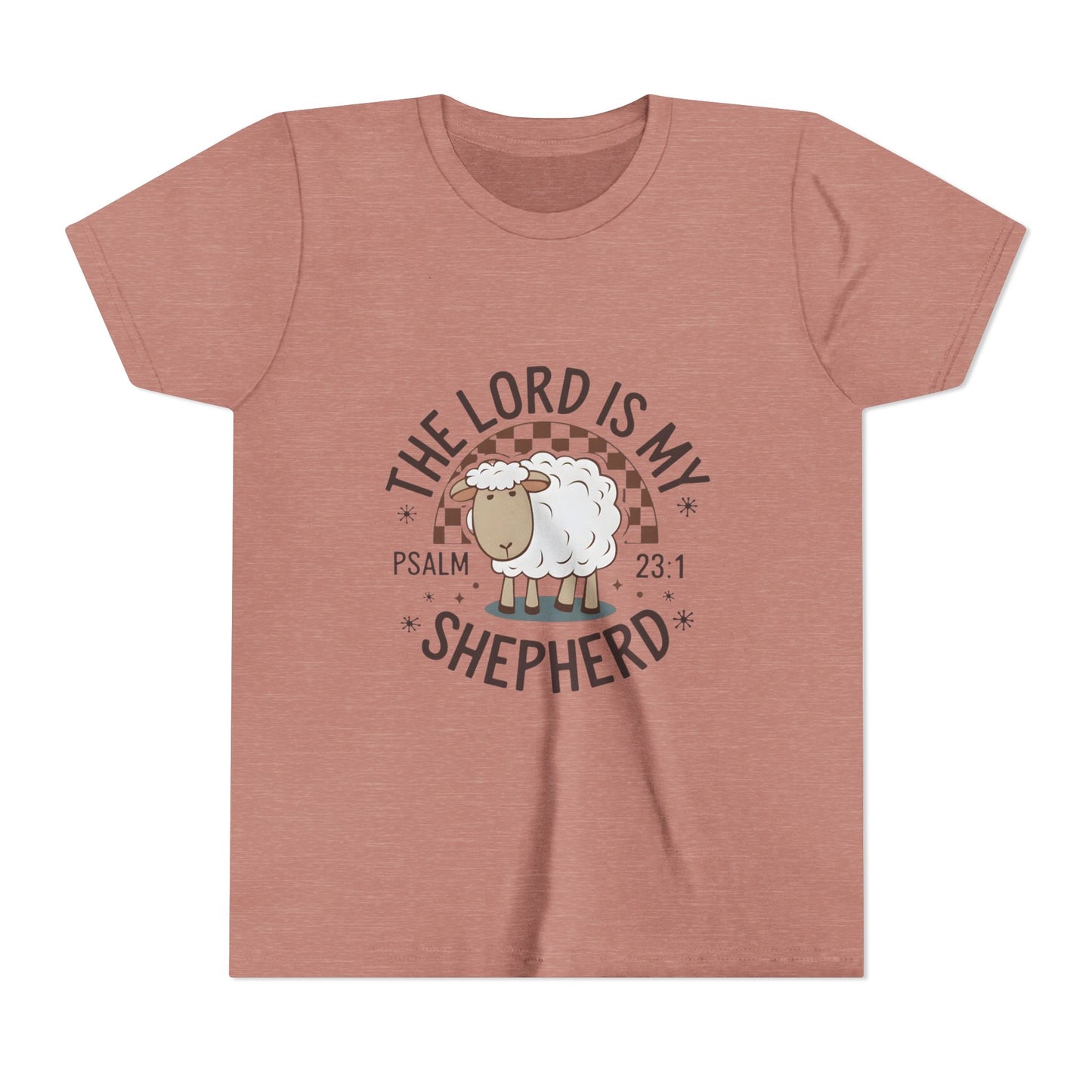 Youth Tee — "The Lord Is My Shepherd" Psalm 23:1 Christian Kids T‑Shirt (Sheep Design)