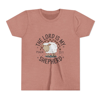 Youth Tee — "The Lord Is My Shepherd" Psalm 23:1 Christian Kids T‑Shirt (Sheep Design)