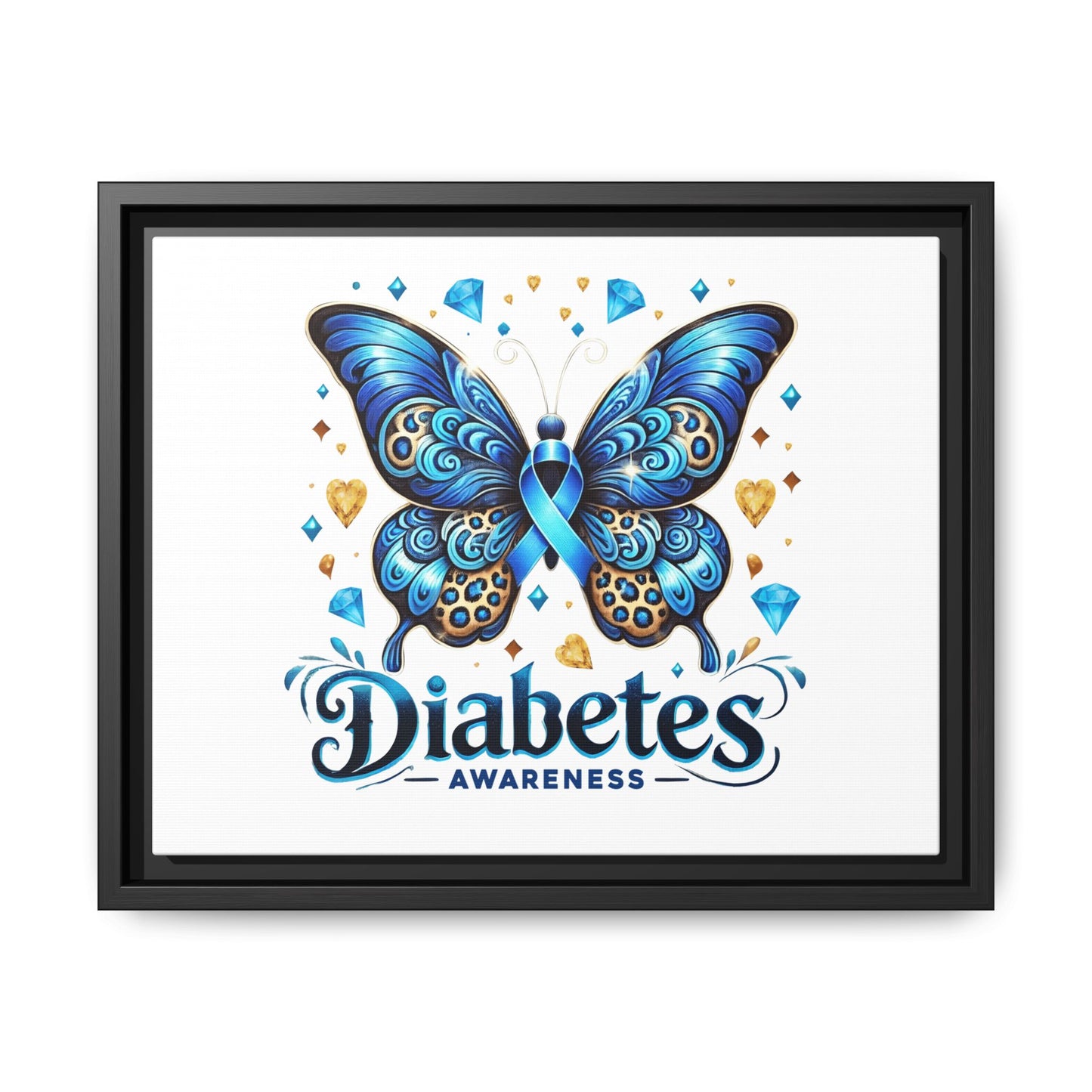 Diabetes Awareness Blue Ribbon Butterfly Matte Framed Canvas