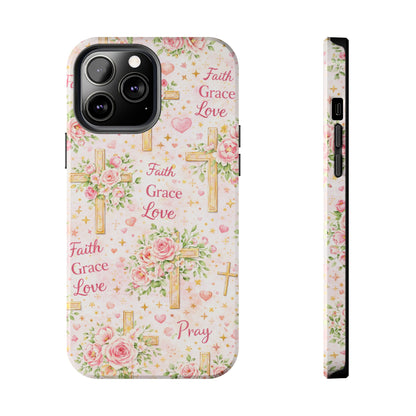 Faith Grace Love Cross Phone Case | Christian Floral iPhone Case