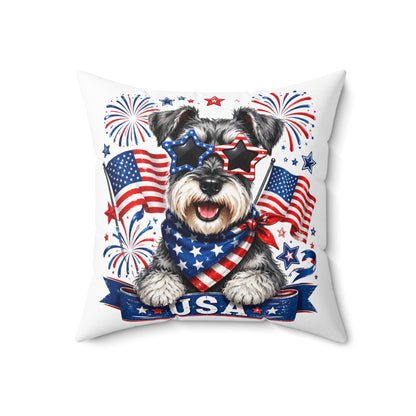 Patriotic Schnauzer Pillow — USA Flag Dog Decorative Throw Pillow for 4th of July