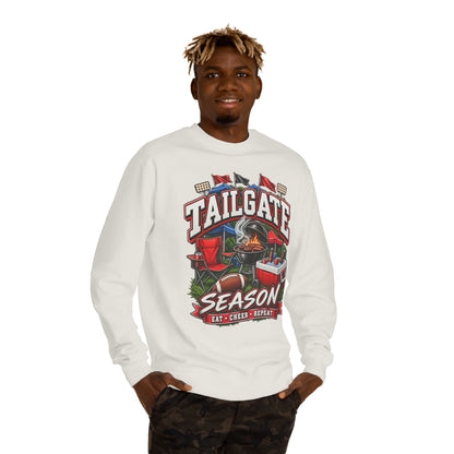 Tailgate Season Sweatshirt — "Eat • Cheer • Repeat" Football Tailgating Crewneck