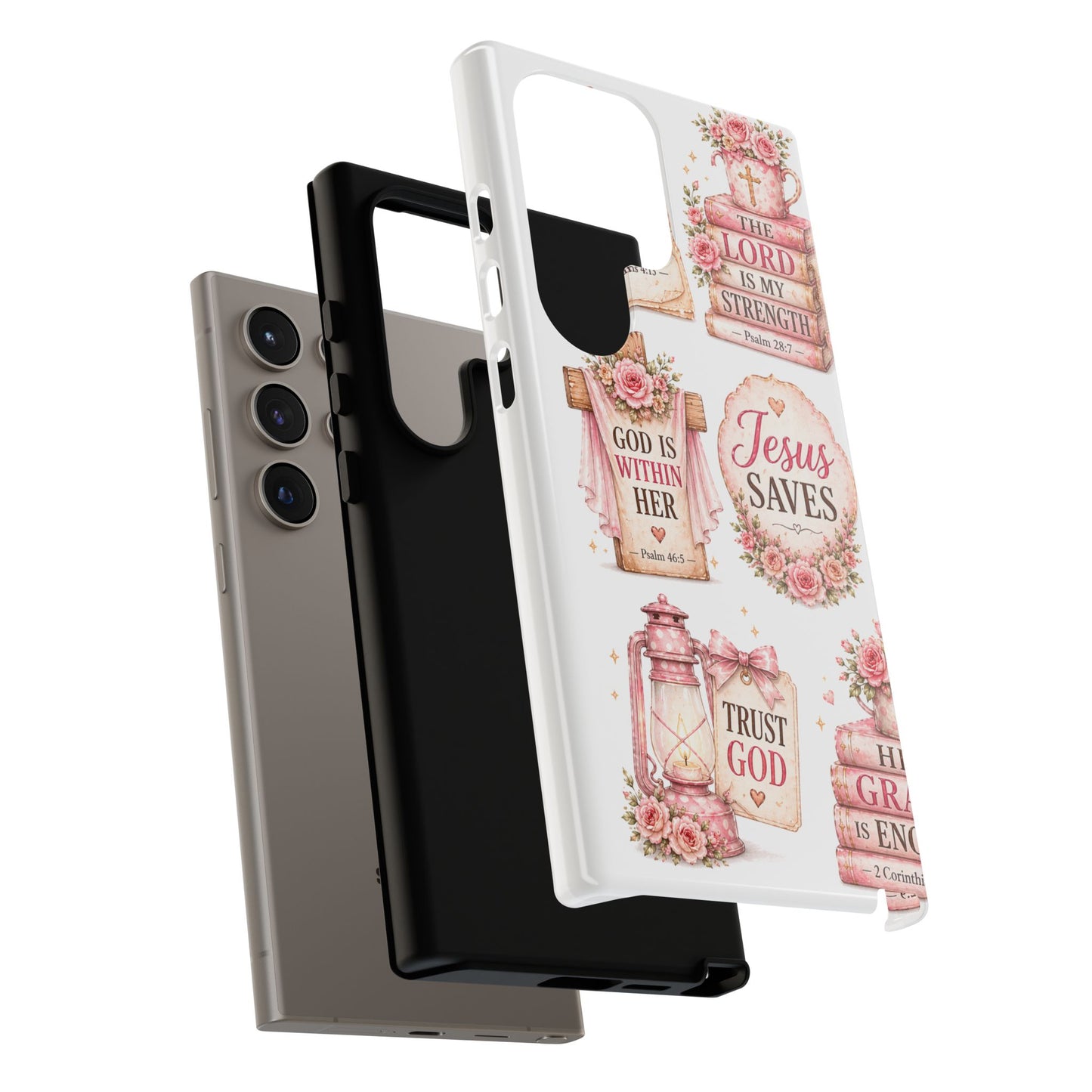Christian Phone Case — Jesus Saves Floral Tough Case with 'God Is Within Her' & 'Trust God' Design