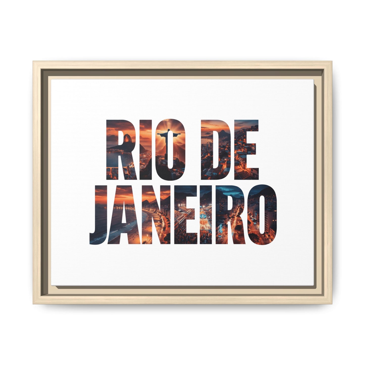 Rio de Janeiro Matte Canvas Framed Print — Sunset Cityscape Typography Wall Art