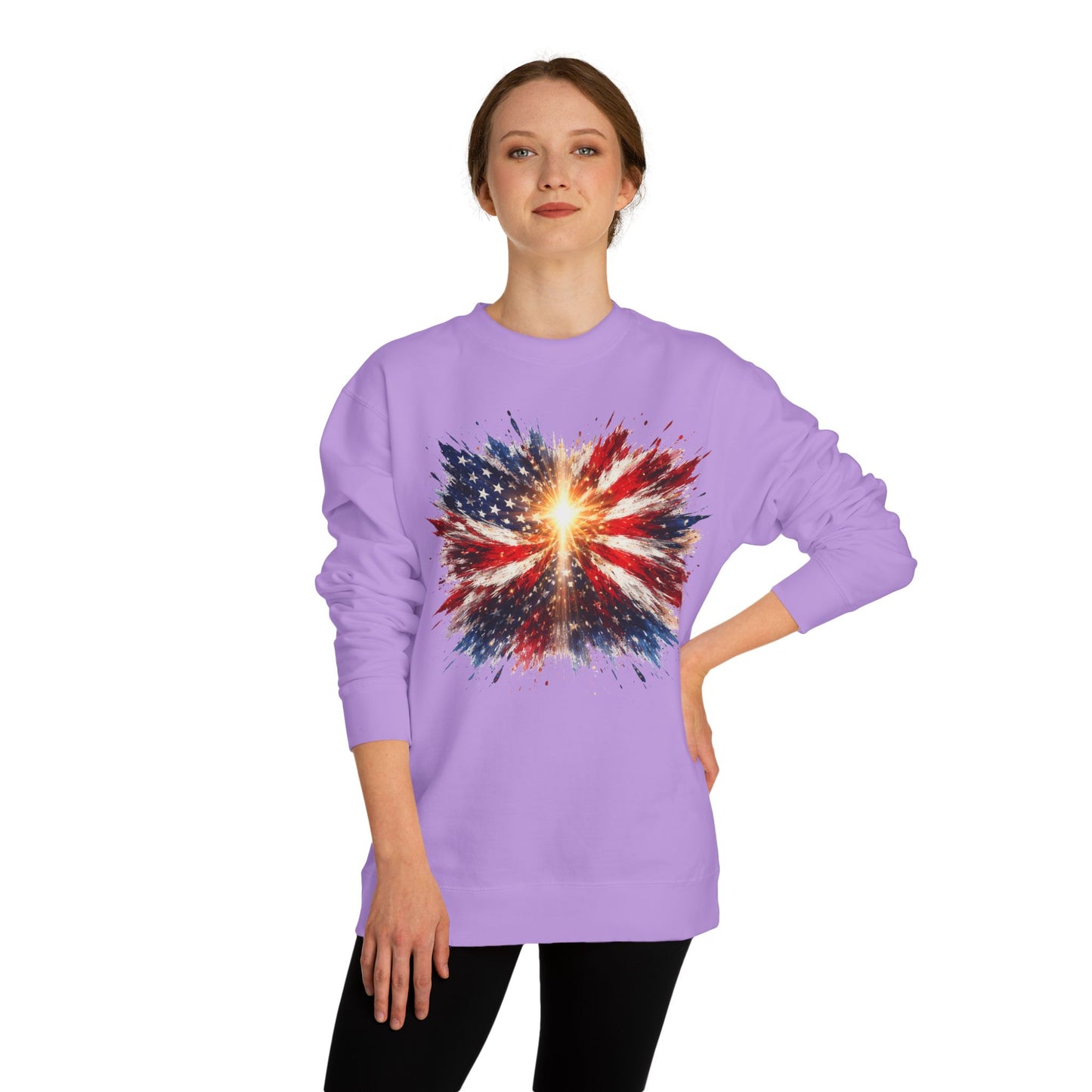 American Flag Burst Sweatshirt — Patriotic Firework Crewneck