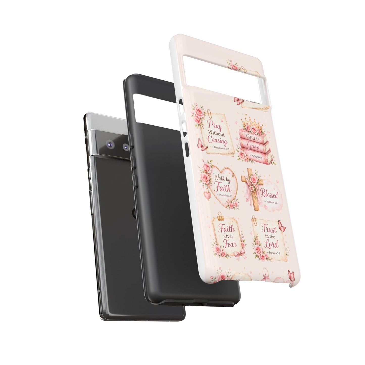 Christian Floral Phone Case — "Pray Without Ceasing" Faith Cross Design