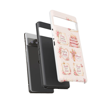 Christian Floral Phone Case — "Pray Without Ceasing" Faith Cross Design
