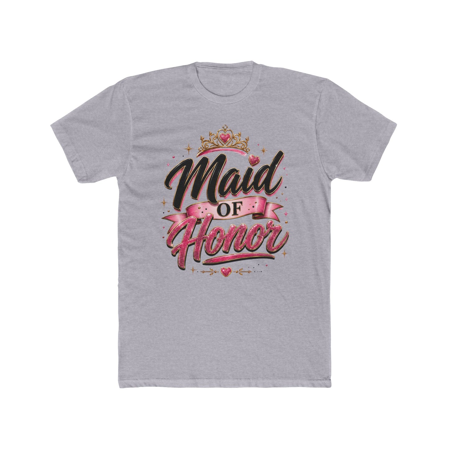 Maid of Honor T-Shirt — Bridal Party Tee with Crown & Pink Ribbon Design