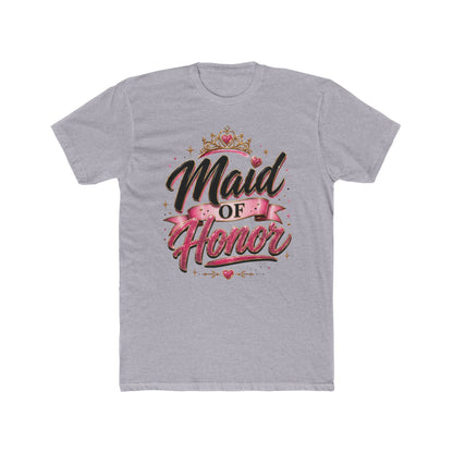 Maid of Honor T-Shirt — Bridal Party Tee with Crown & Pink Ribbon Design