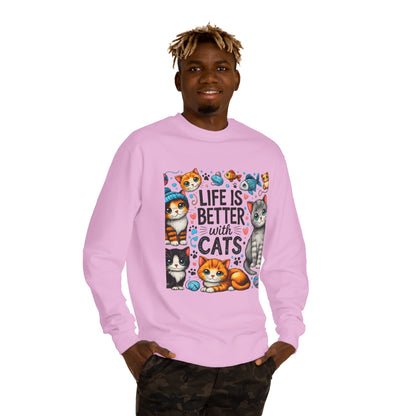 Life Is Better With Cats Crewneck Sweatshirt — Cute Cat Graphic Pullover