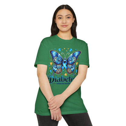 Diabetes Awareness Butterfly T-Shirt — Blue Ribbon Support Tee