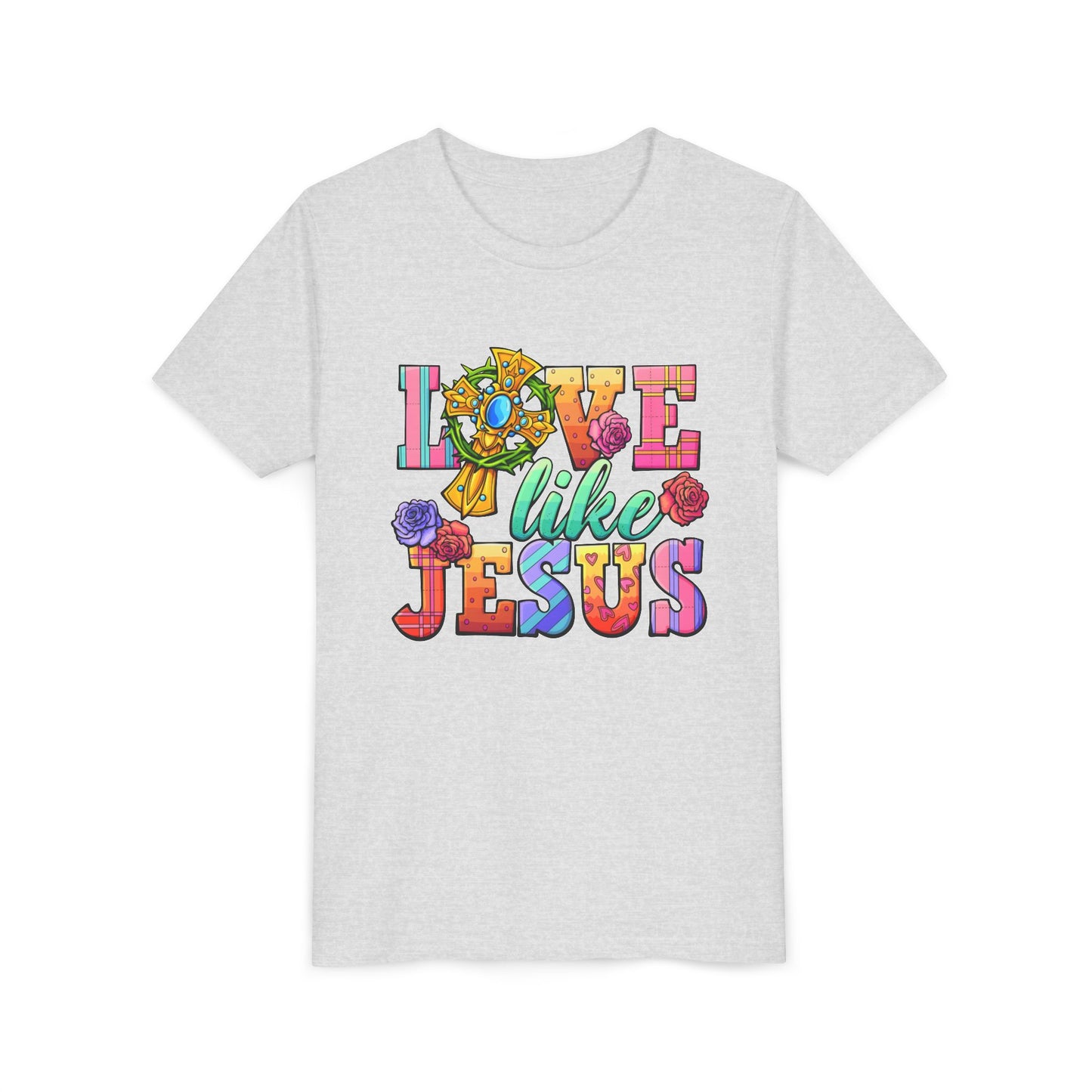 Youth Tee — "Love Like Jesus" Colorful Faith Graphic