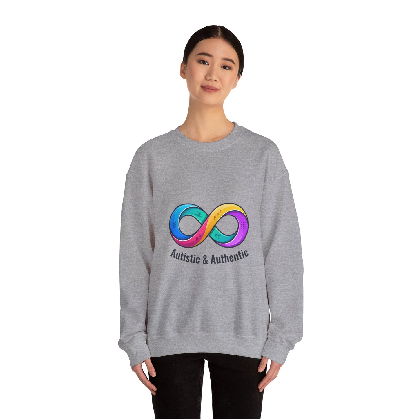 Autistic & Authentic Infinity Crewneck Sweatshirt, Neurodiversity Pride, Affirming
