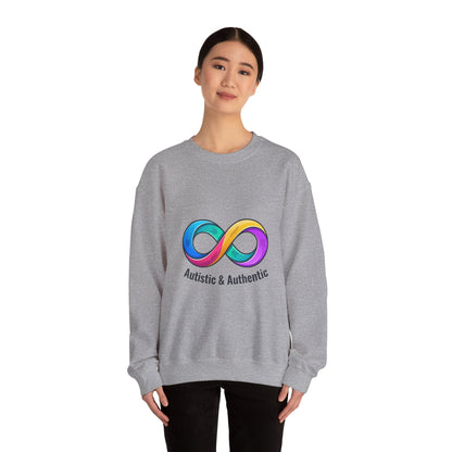 Autistic & Authentic Infinity Crewneck Sweatshirt, Neurodiversity Pride, Affirming