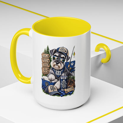 Schnauzer Dad Accent Coffee Mug – "Dog Dad" Camping Paw Print Design (11/15oz)