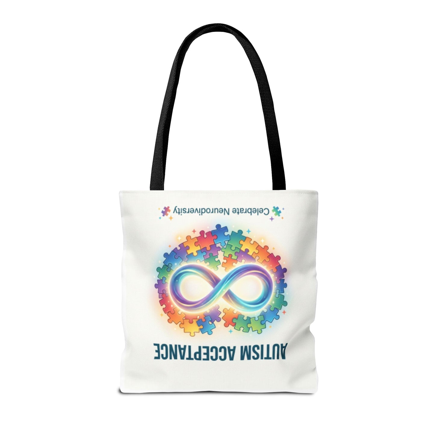 Autism Acceptance Tote Bag — Rainbow Neurodiversity Infinity Puzzle Design