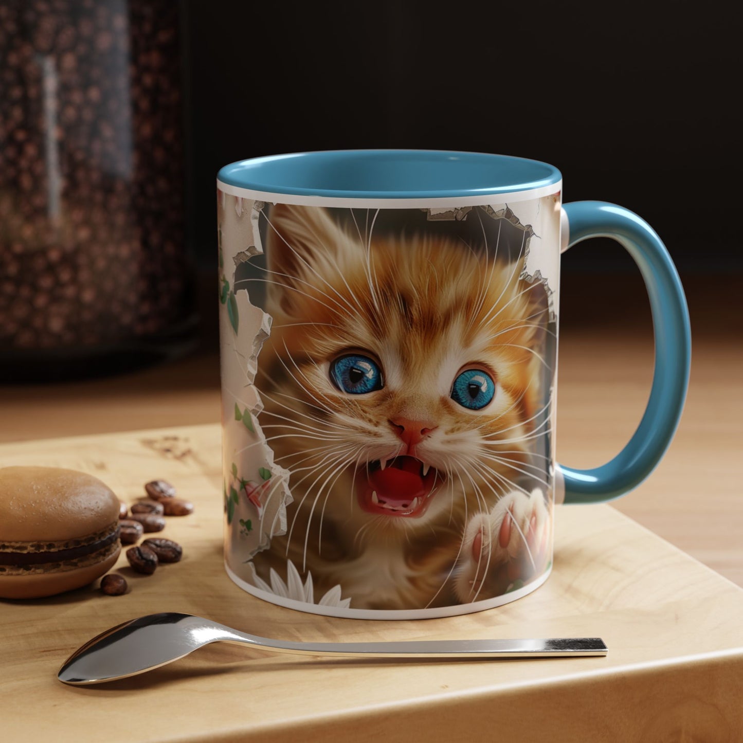 Cute Orange Kitten Accent Coffee Mug – Blue-Eyed Cat Catnip Design (11/15oz)