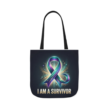 Survivor Ribbon Canvas Tote Bag — "I Am a Survivor" Inspirational Awareness Tote