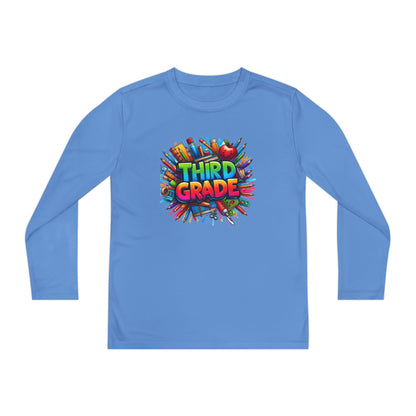 Third Grade Youth Long Sleeve Tee — Colorful School Supplies Design
