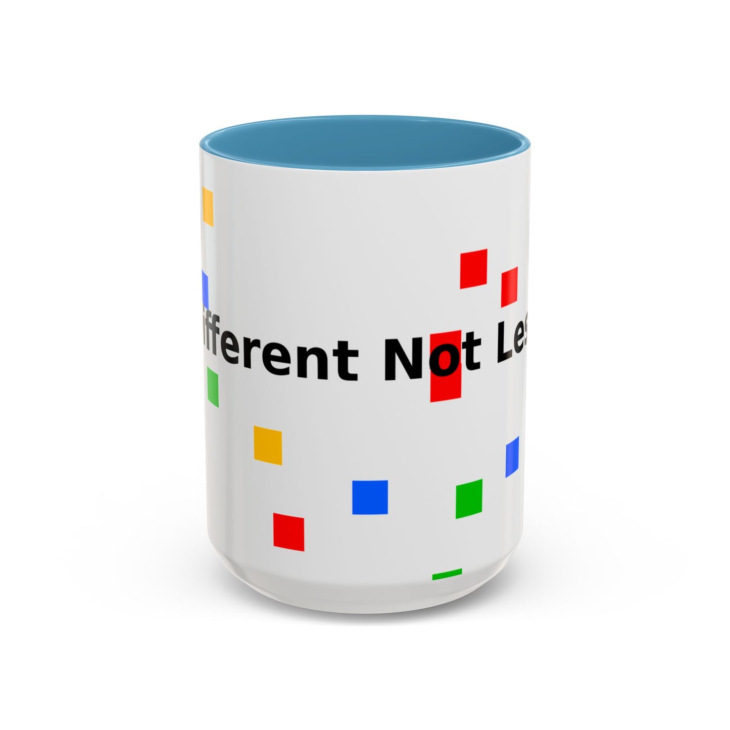 Accent Coffee Mug — 'Different Not Less' Pride-Inclusive Color Block Design (11/15oz)