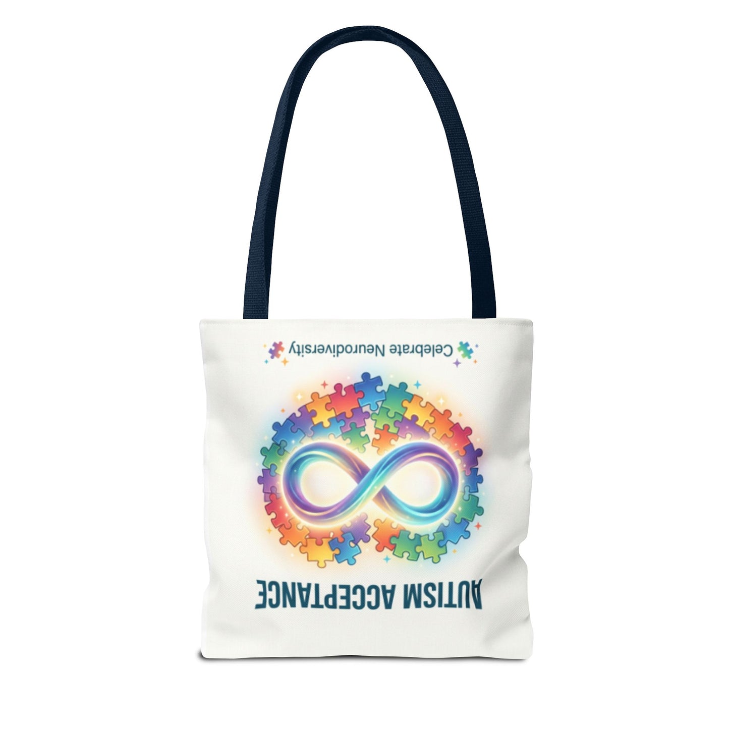 Autism Acceptance Tote Bag — Rainbow Neurodiversity Infinity Puzzle Design