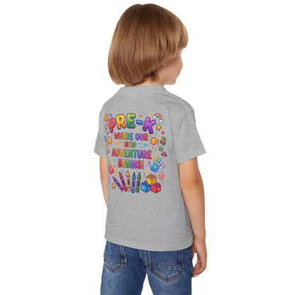 Toddler T‑Shirt — "Pre-K: Where Our New Adventure Begins!" Colorful Back-to-School Tee