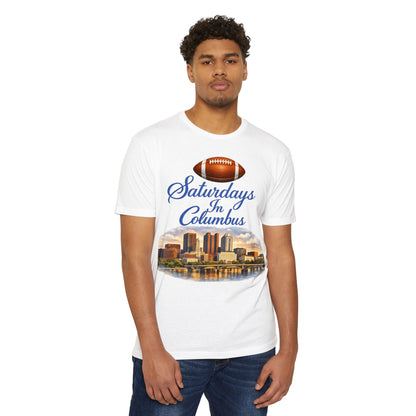 Saturdays in Columbus Football T-Shirt — City Skyline Game Day Tee