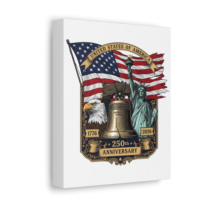250th Anniversary USA Canvas Wall Art – Liberty Bell, Eagle & Flag Stretched Canvas