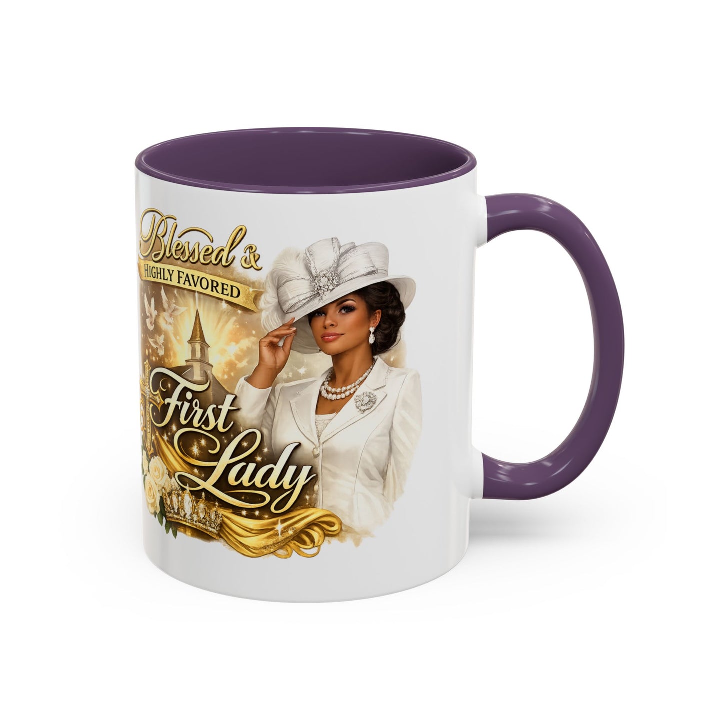 First Lady Inspirational Coffee Mug — "Blessed & Highly Favored" Accent Ceramic Mug