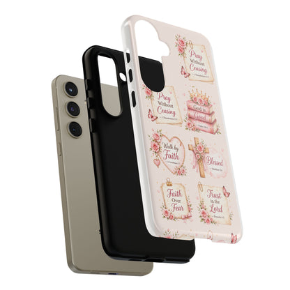 Christian Floral Phone Case — "Pray Without Ceasing" Faith Cross Design