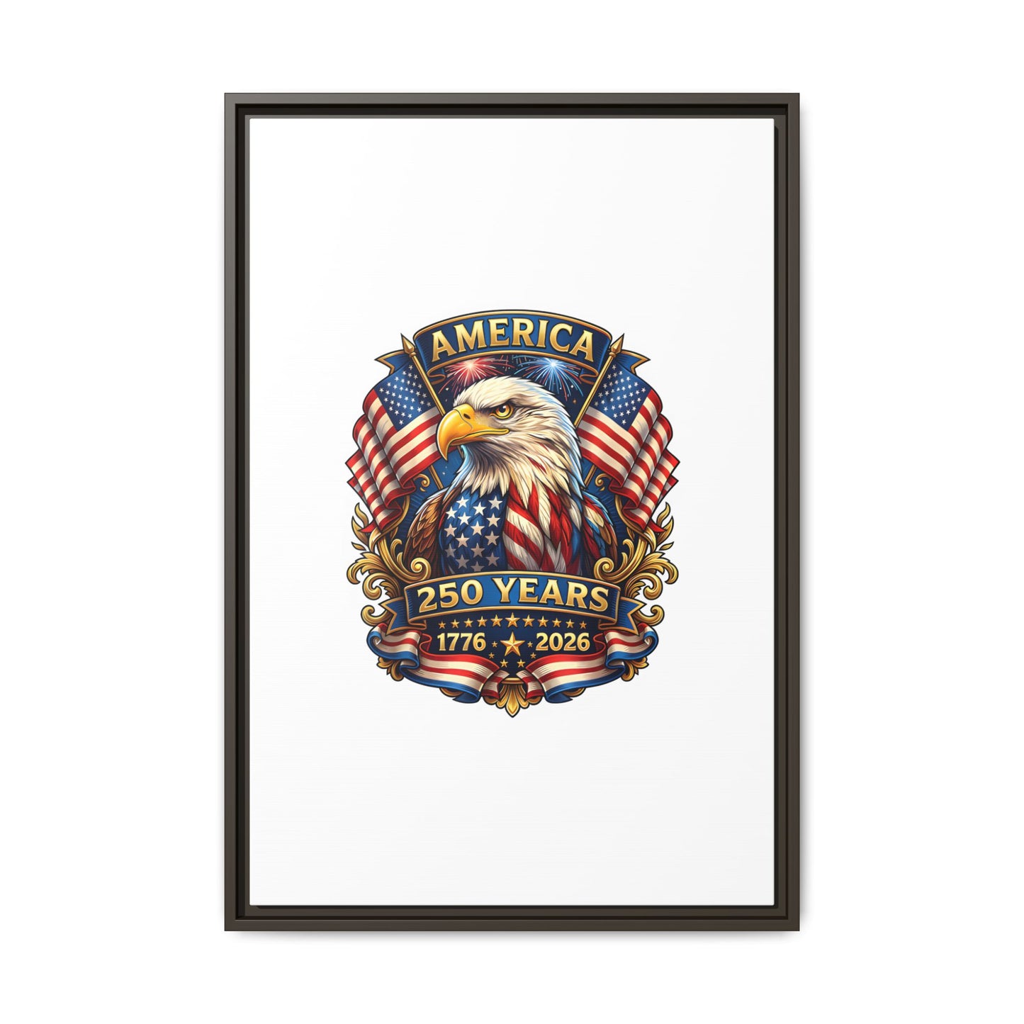 America 250th Anniversary Framed Canvas — Patriotic Bald Eagle Wall Art