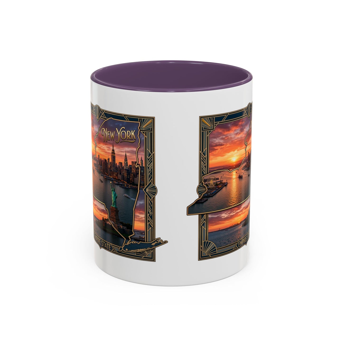 New York Skyline Accent Coffee Mug — Empire State Sunset Scene (11/15oz)