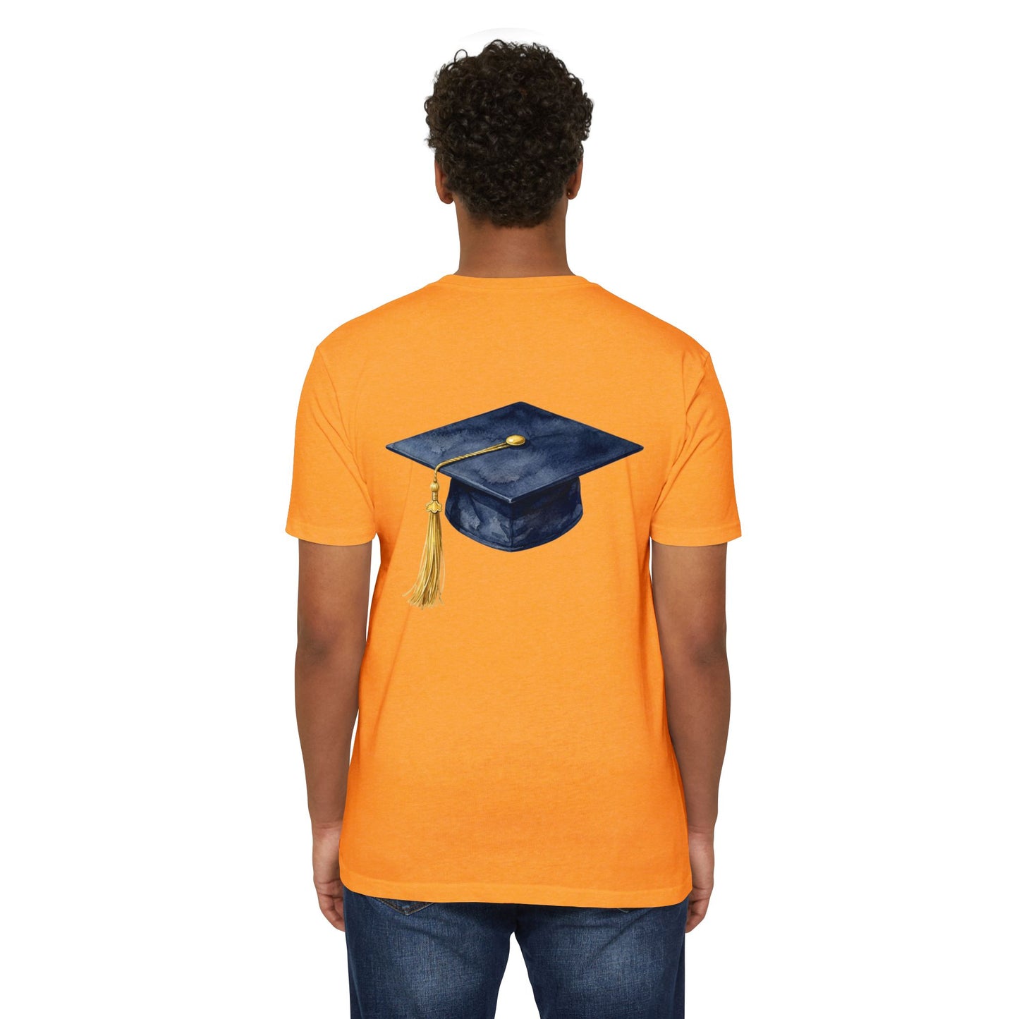 Graduation Cap T-Shirt — Navy Mortarboard with Gold Tassel