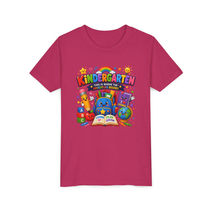 Kindergarten Kids T‑Shirt — 'Kindergarten: This Is Where the Fun Begins' Colorful Back-to-School Tee