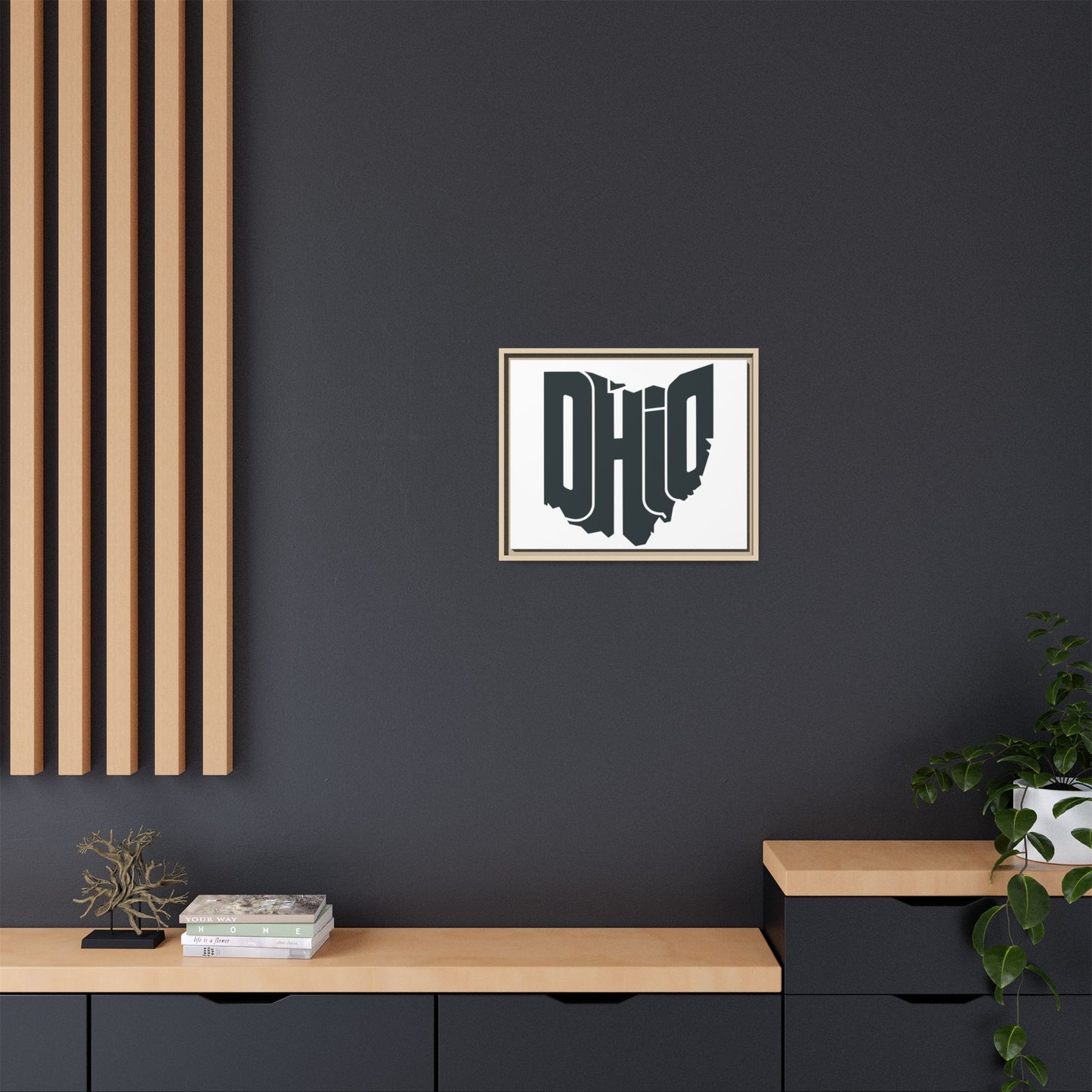 Ohio State Silhouette Matte Framed Canvas — Modern State Wall Art