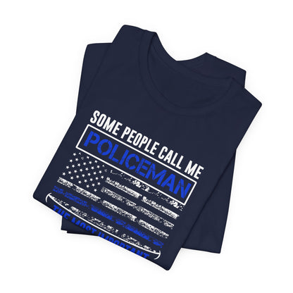 Policeman Daddy & Husband T-Shirt — Thin Blue Line American Flag Tee for Fathers