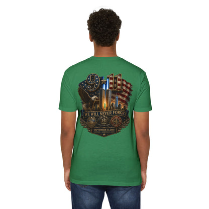 9/11 Memorial T-Shirt — "We Will Never Forget" Patriotic Tribute