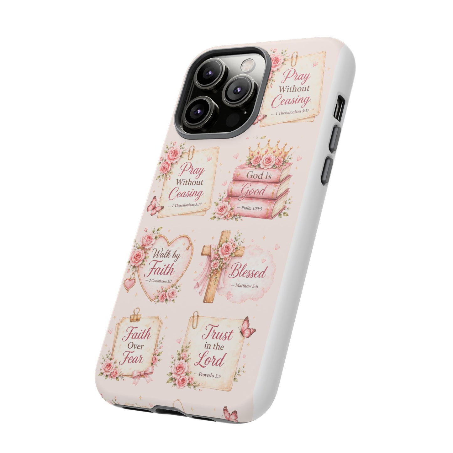 Christian Floral Phone Case — "Pray Without Ceasing" Faith Cross Design