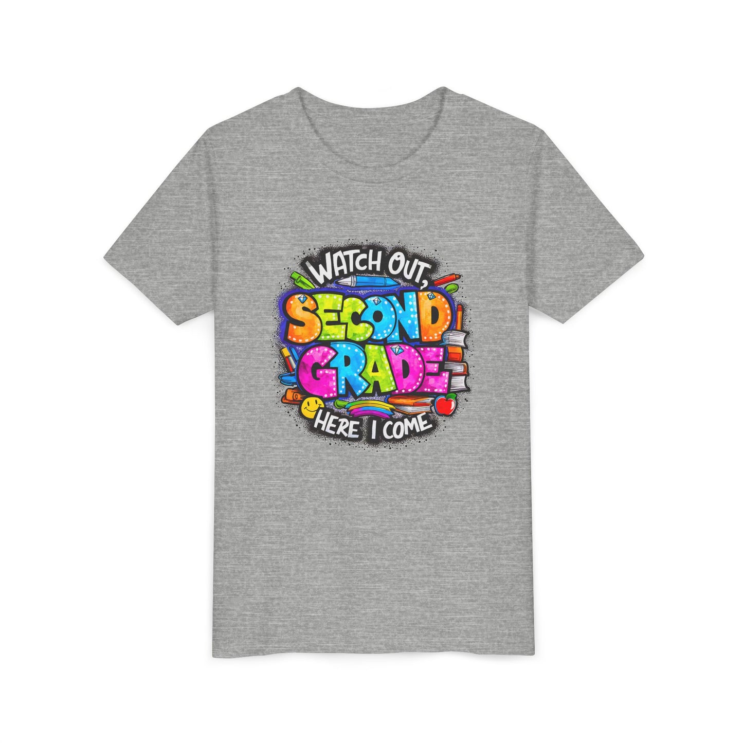 Second Grade Kids Tee - "Watch Out Second Grade Here I Come" Colorful Back-to-School Shirt