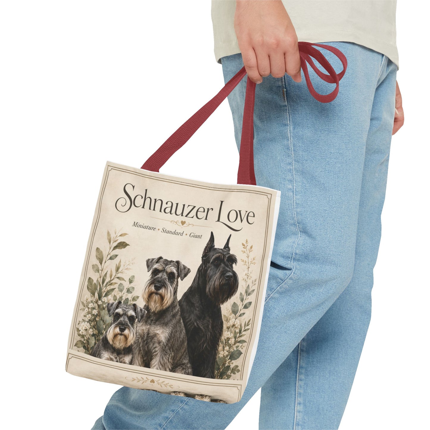 Schnauzer Love Tote Bag — Illustrated Dog Portraits, Miniature Standard Giant