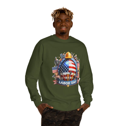 Labor Day Sweatshirt - American Flag Working Hands Design