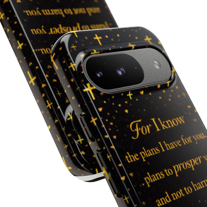 Phone Case — "For I Know" Jeremiah 29:11 Gold Cross Christian Tough Case