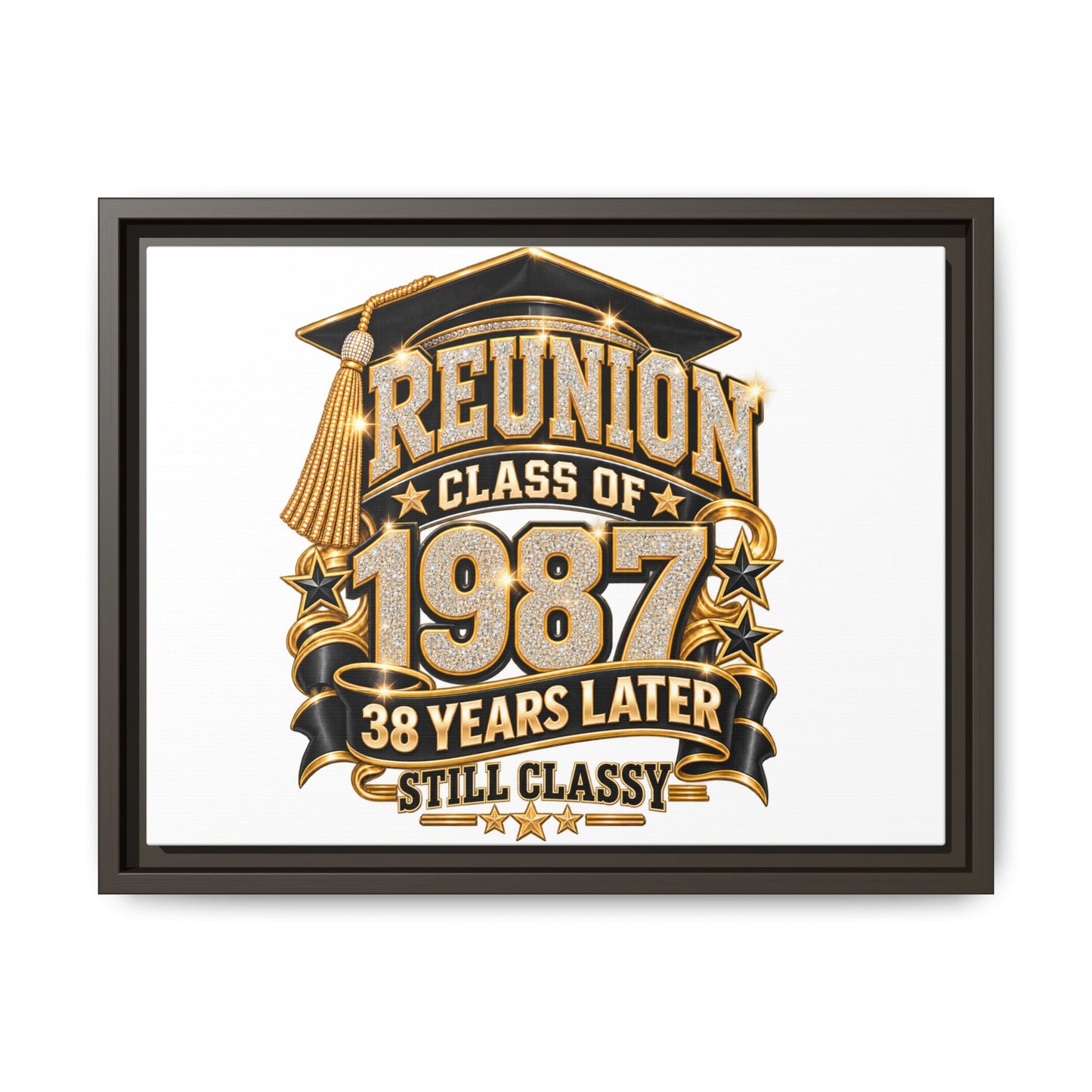 Class of 1987 Reunion Canvas Print — "38 Years Later Still Classy" Framed Art