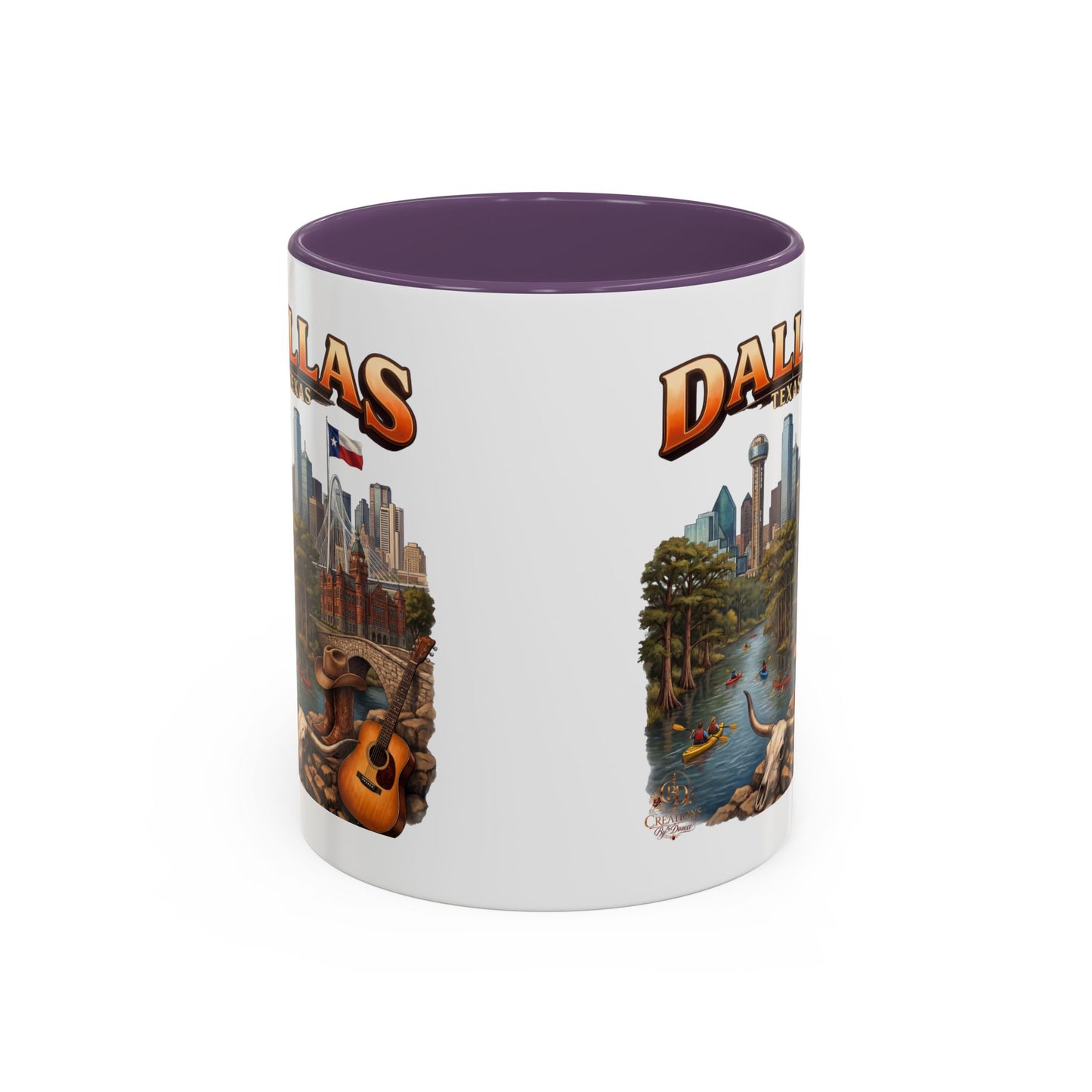Dallas Skyline Accent Coffee Mug — Texas Souvenir Mug with Guitar & Cityscape