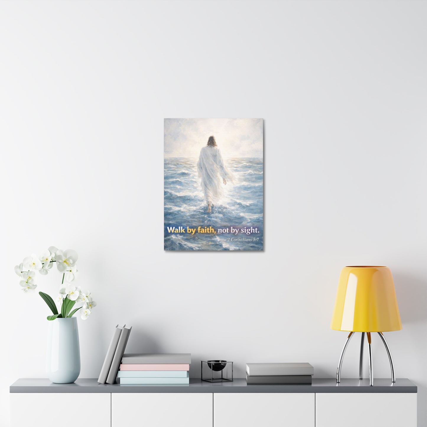 Stretched Canvas - "Walk by faith, not by sight" Inspirational Christian Wall Art (2 Corinthians 5:7)