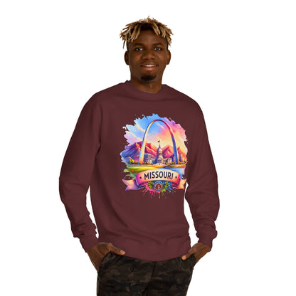 Missouri Arch Watercolor Sweatshirt — Colorful St. Louis Landmark Crewneck