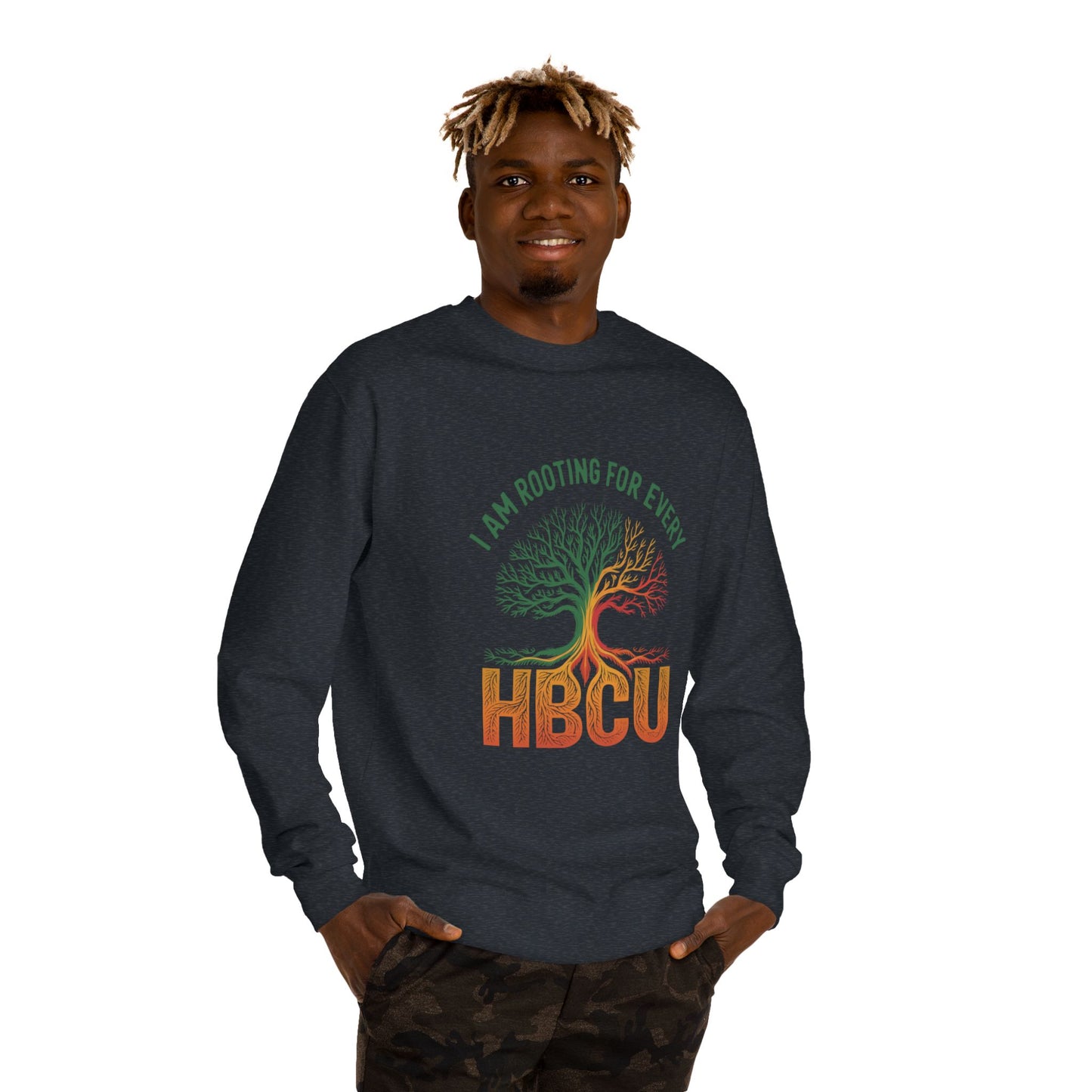 HBCU Pride Crewneck Sweatshirt — "I Am Rooting For Every HBCU" Tree Design