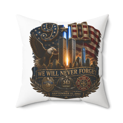 9/11 Memorial Square Pillow — "We Will Never Forget" Tribute