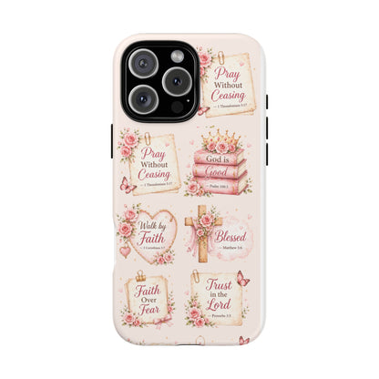 Christian Floral Phone Case — "Pray Without Ceasing" Faith Cross Design